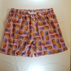 Ingear Swim Shorts Trunks Mens Sz XL 40-42 Pink Pineapple Lined 3 Pockets